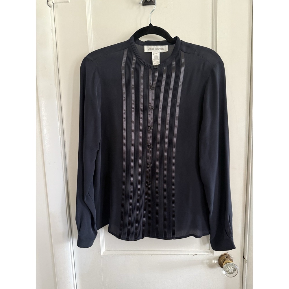 Jones New York 100% Silk Long Sleeve Blouse Black Size 8 Capsule